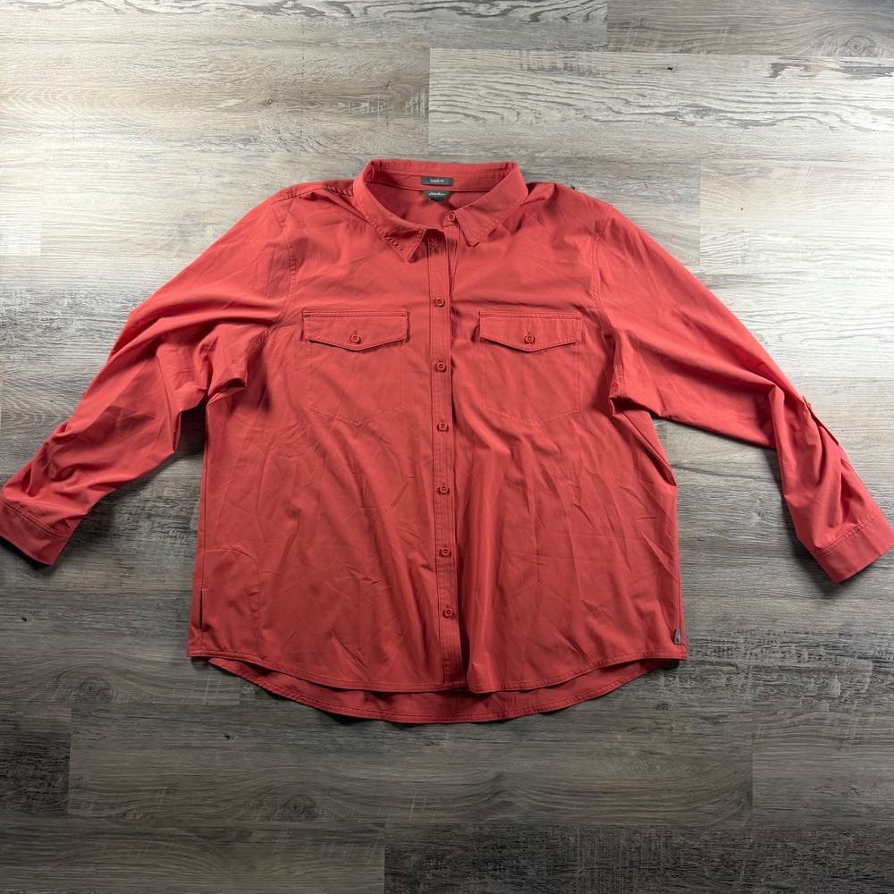 Eddie Bauer Departure Shirt Womens XXL Rust Red Long Sleeve Hiking Button Up